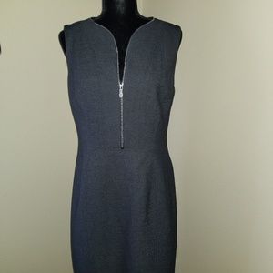 T Tahari Charcoal Black Midi Dress with Silver Zip